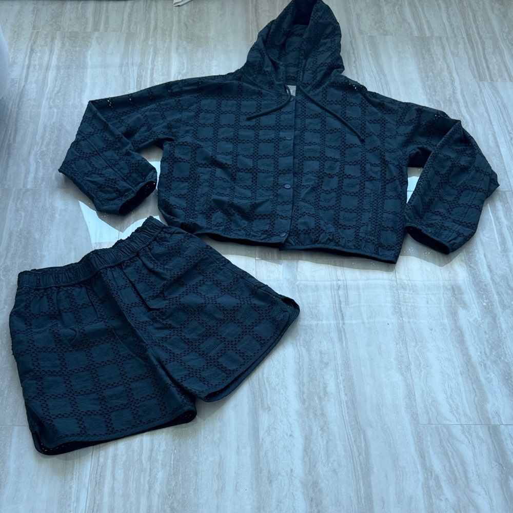 Women’s Kith dark Green / Grey  Eyelet Detail Jacket Size L (shorts separately)